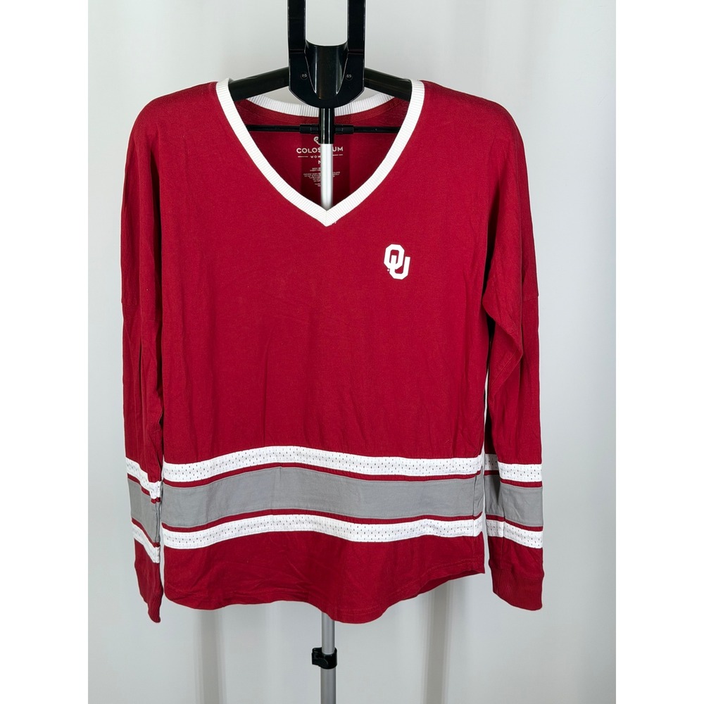 Colosseum Oklahoma Sooners Womens Medium Red Long Sleeve V-Neck OU Logo Tee
